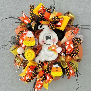 Candy corn loving Ghosty Halloween wreath