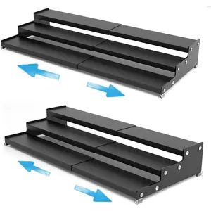 Expandable  Rack Storge organizer with 3-Tier step shelf for cabinet,seasoning racks organizion. for Kitchen countertop shelves,Pantry and (2packs/Black)