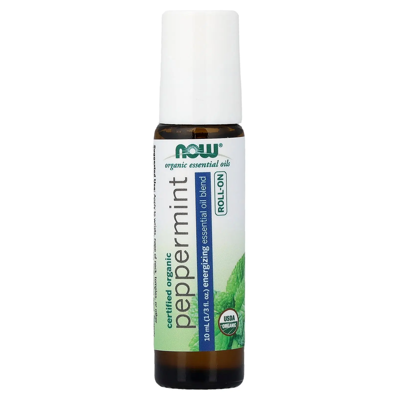 NOW Foods Organic Essential Oils, Peppermint Roll-On, 1/3 fl oz (10 ml)