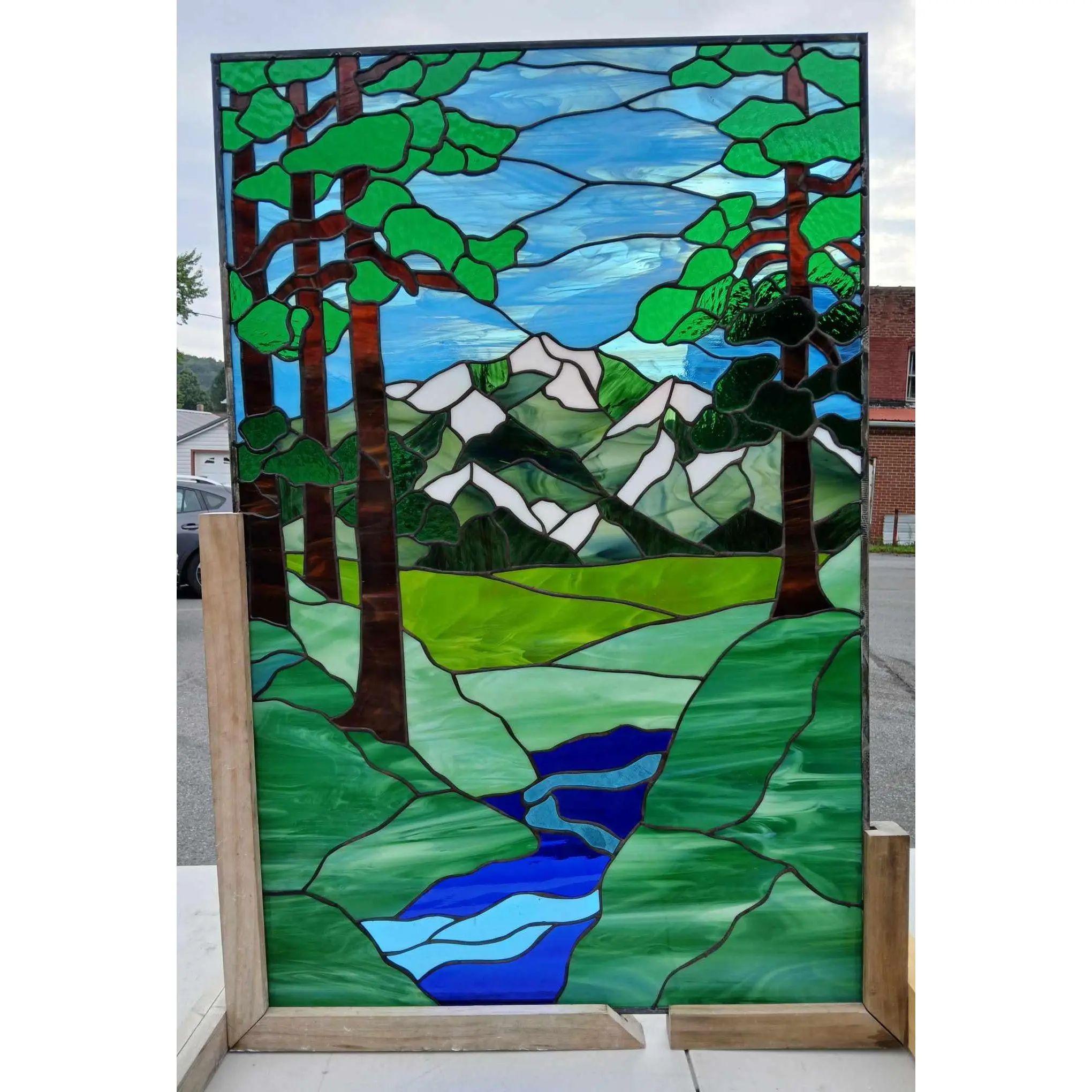 Summit Creek A Wilderness Vista Stained Glass Door Window D-89