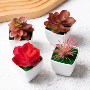 4-Piece Fake Faux Succulent Mini Potted Plant Set, Home and Office Desk Decoration, House Plants Decor, Ideal for Bedroom and Study Table Decor