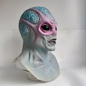 Alien Terrifying Full-Face Painted Latex Mask And Gloves, Washable, Suitable for Bar Role-Playing, Phography, And Street Performances, One Size Fits for all Adults, Non-Electric Halloween Party Makeup Headgear