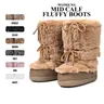 CYNLLIO Womens Faux Fur Mid Calf Boots Rounded Toe Platform Heels Fashionable Cozy Fluffy Plush Snow Boot Lace Up Non Slip Comfortable Outing Party Casual Nightclub Event Ski Boot Chilly Day Booty