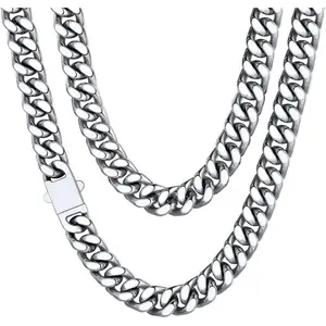 Steel Mens Cuban Link Chain, Black/ 18K Gold Plated Miami Cuban Chain Necklace, 5mm/7mm/9mm/12mm/14mm Width, No Tarnish Durable Hip Hop Mens Jewelry, 18"30", Send Gift Box