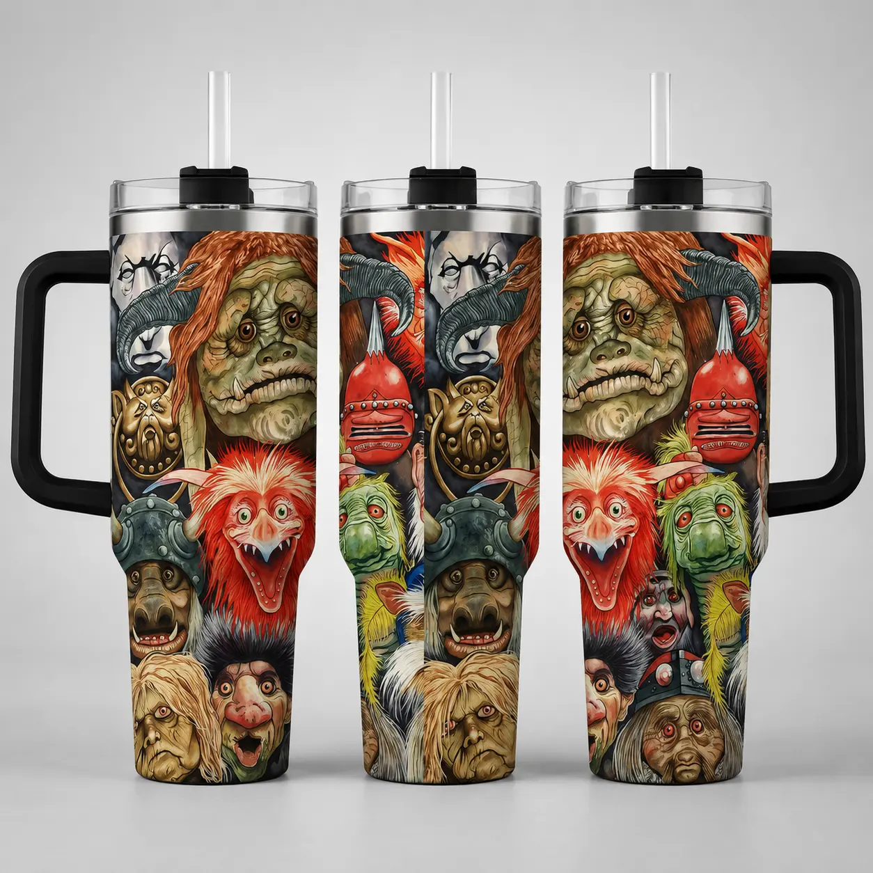 Labyrinth Movie-Inspired 40oz Insulated Stainless Steel Travel Tumbler with Handle and Straw, Leak-Resistant Vacuum Thermal Mug, Keeps Drinks Hot 12 Hours and Cold 24 Hours, Gift for Fantasy Movie Fans