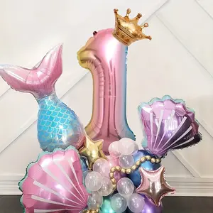 38 piece mermaid themed balloon set, including shell and mermaid tail balloons, perfect for ocean themed birthday celebrations or summer party decorations for mermaid princesses, Balloon Decorations Kit