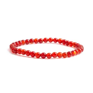 Cherry Tree Collection | Stretch Bracelet | 4mm Beads (Deep Orange - Red Agate)