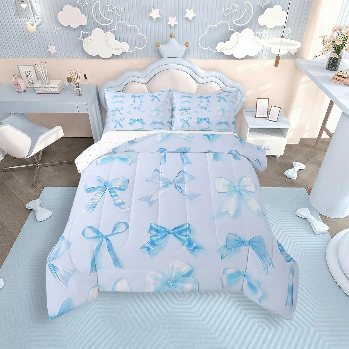 Feelyou Watercolor Bow Bedspread Set - Digital Print Microfiber Bedding, Soft Texture Duvet Quilt, Animals/Geometric Designs, Multi-Size Sets for Room Decor, Machine Wash, Queen