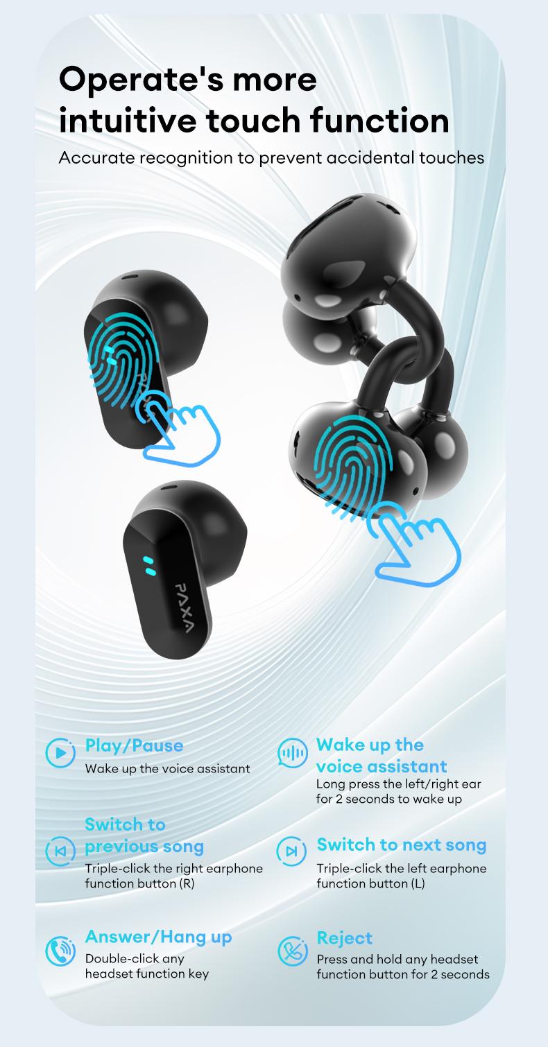 PAXA Ctbuds In-ear & clip-on 2-in-1 wireless Bluetooth Headphones, Bluetooth 6.0 ,Comfortable Wearing & IPX5 Waterproof Sports Earbuds for Work, Fitness ,Two earphones connected at the same time for uninterrupted listening ,Couple earphones