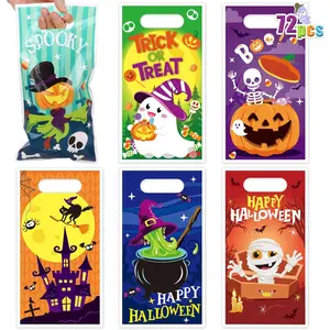 Halloween Trick or Treat Goodie Bags - 72 PCS Plastic Candy Snacks Gift Treat Bags Bulk for Halloween Event Party Favor Supplies Gifts Exchange Goodie Candy Favors with Spooky Designs
