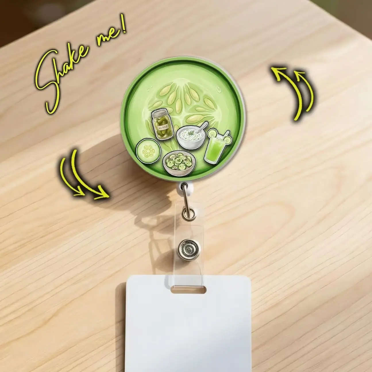 Cucumber Shaker Badge Reel, Funny Pickle Vegetable Badge Holder, Cute Nurse Retractable ID Clip 8OJ