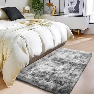 Shaggy Soft Fluffy Rug Non-Slip Indoor Floor Carpet for Living Room Anti-Skid Indoor Plush Carpet for Living Room, Height Pile 1.4" Plush Rug Tie-Dyed Light Grey 2x3 Feet