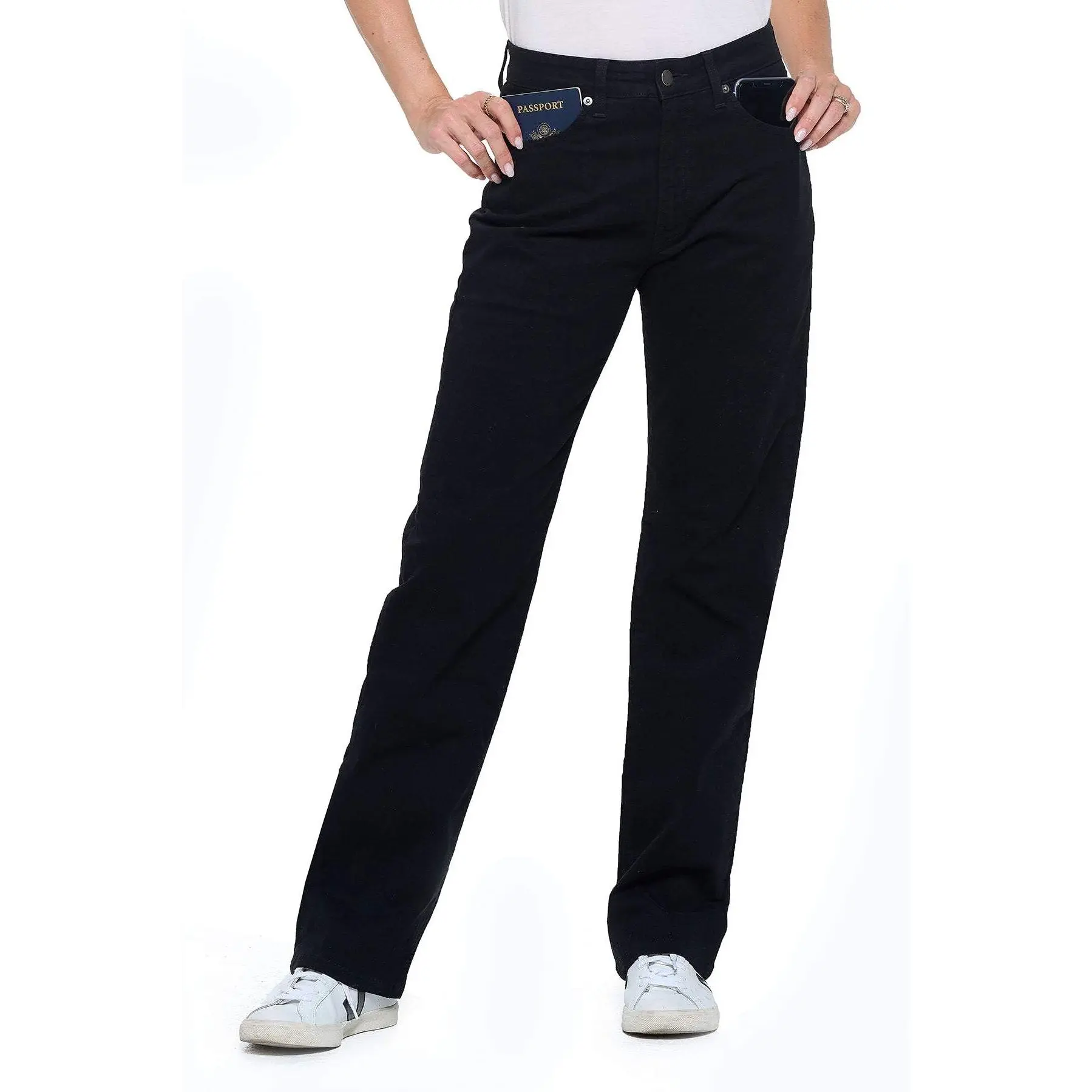 Aviator Women's Relaxed Jet Black Best Travel Jeans | Black Denim Womenswear Aviator Women's Relaxed Jet Black Best Travel Jeans | Black Denim Womenswear