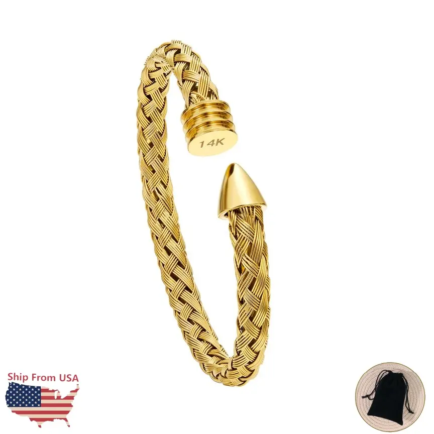 Women's 14K Gold Plated Adjustable Bangle, Chic Round Stud Nail Bracelet, Versatile Stackable Costume Jewelry with Gift Bag