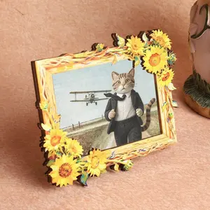 Funny Modern Cat Sunflower Magnetic Fridge Magnet, Vintage Gentleman Cosplay, Suit and Plane Background, Perfect for Cat Lovers
