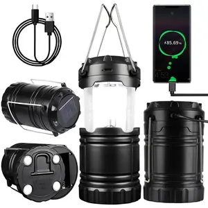 4-Pack Multi-Functional Camping Emergency Lantern, Collapsible LED Solar USB Rechargeable Multi-Functional Flashlight