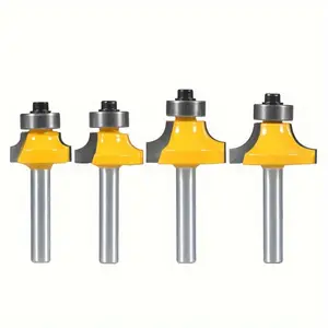 4PCS Tungsten Carbide Router Bits Set, 1/4 Inch Shank Corner Round Over Milling Cutter with Bearing for Woodworking Tools