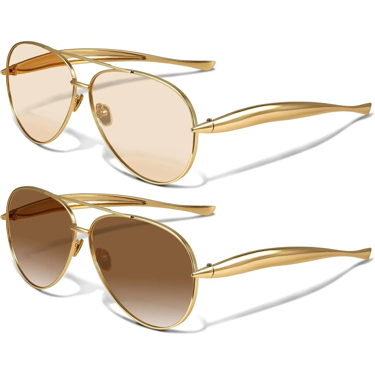 Retro 70s Aviator Sunglasses for Women, High Quality Chunky Metal Frame with Thick Temples, Statement Oversized Silhouette for Full UV Sun Protection, High Quality Sunglasses, Aviator Sunglasses Frames
