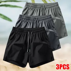 Men's 3-Pack Quick-Dry Athletic Shorts - Gym, Running, Cycling, Hiking Workout Shorts with Elastic Waistband & Drawstring - Lightweight Moisture-Wicking Navy Blue Outdoor Training Casual Shorts