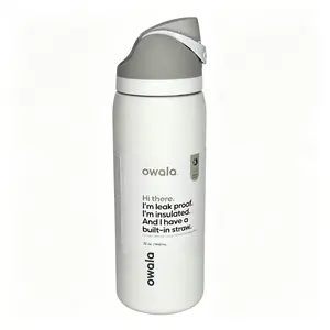Owala FreeSip 32oz White Stainless Steel Water Bottle, Insulated Straw Tumbler, Travel Cup, With Portable Handle, Leak-Proof, BPA Free, Perfect For Iced Drinks And Daily Use