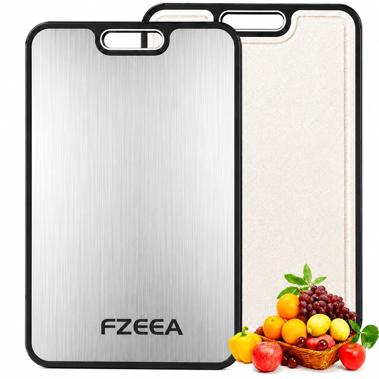 Titanium Cutting Board for Kitchen, Double-Sided Reusable 15 x 10.5 Inch Chopping Board with Easy-Grip Handle for Meat, Fruit & Vegetables