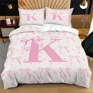 Pink letter butterfly print pattern duvet cover Bedding Sets, suitable for children and teenagers as a bedroom decoration gift, including 1 duvet cover and 1 or 2 pillowcases without a core and pillow