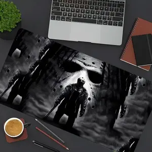 Creepy Grayscale Slasher with Machete Large Gaming Mouse Pad, Non-Slip Rubber Base Desk Mat with Stitched Edge, Great for Dark Aesthetic Fans & Casual Gamers, Fits Workstations, Gaming Setups and Home Workspaces