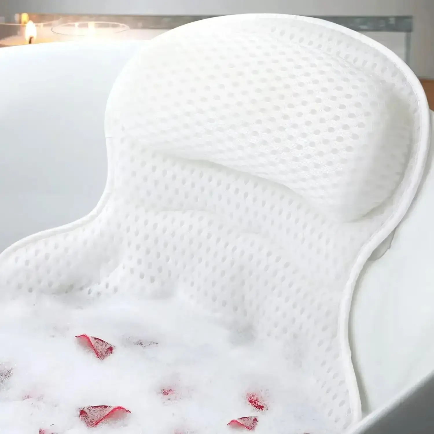 POITVD Bath Pillow Bathtub Pillow, Luxury Bath Pillows for Tub Neck and Back Support, Bath Tub Pillow Headrest with Soft 4D Mesh Fabric and Non-Slip Suction Cups, Relaxing Bath Accessories Spa Gifts