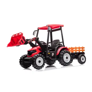 24V Kids Ride on Tractors with Parent Remote Control, Pedal Tractors with Working Loader and Backhoe Digger, Kids' Ride on Car Toys 24V Battery Powered Electric Vehicles with Trailer, Digger (Red)