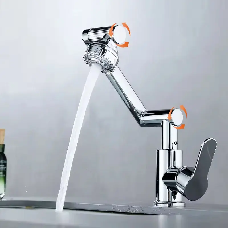 Modern Single Handle Bathroom Sink Faucet - Chrome Finish, 1080° Rotatable, 360 Swivel, 1 or 3 Hole Fit, Hot & Cold Hoses, 2 Water Outlet Modes, Ideal for Face-Washing, Dressing Rooms, Campers
