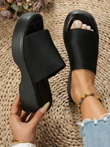 Summer Women's Fashion Open Toe Knit Thick Sole Sandals, Open Toe Slides, Elevated Sandals, Slip-On Non-Slip Home Slippers, Commuter Shopping Vacation Casual Outdoor Shoes, Footwear Slide
