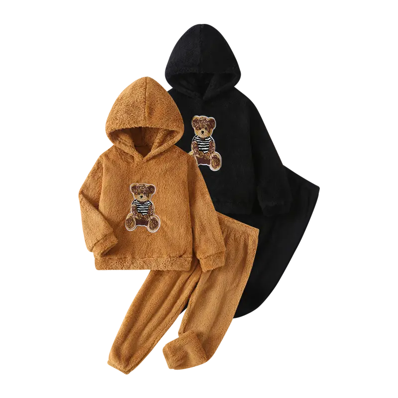 4-piece winter boy hooded bear cute cartoon printed fleece suit skin-friendly comfortable wild outdoor warm boy long sleeve and trousers children's suit Clothing Sets Youth Kits