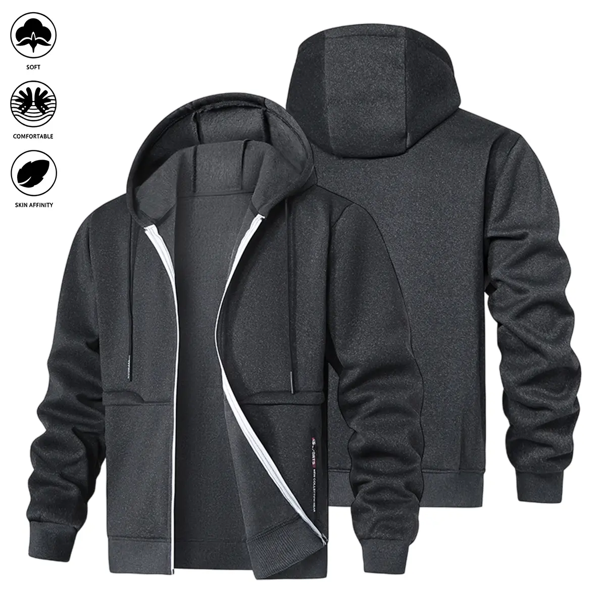 JOGWAVE Men’s Zip-Up Hooded Sweatshirt, Drawstring Hood Full-Zip Jacket, Soft, Skin-Friendly Fleece Material, Classic Regular Fit with Pockets, Fashionable Casual Outer Layer for Men for Autumn/Winter Everyday Wear