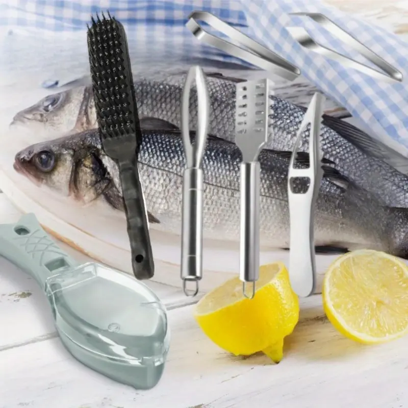 7pcs Sturdy Handheld Fish Cleaning Utensils Set - Efficient, Quick Plastic-Covered Stainless Steel Kitchen Tools for Fish Scaling