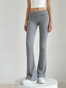 A women's casual fashion gray micro flare pants, high-waisted slim-fit relaxed sweatpants, a versatile slim-fit pants suitable for all seasons, ideal for home, indoor, and outdoor wear