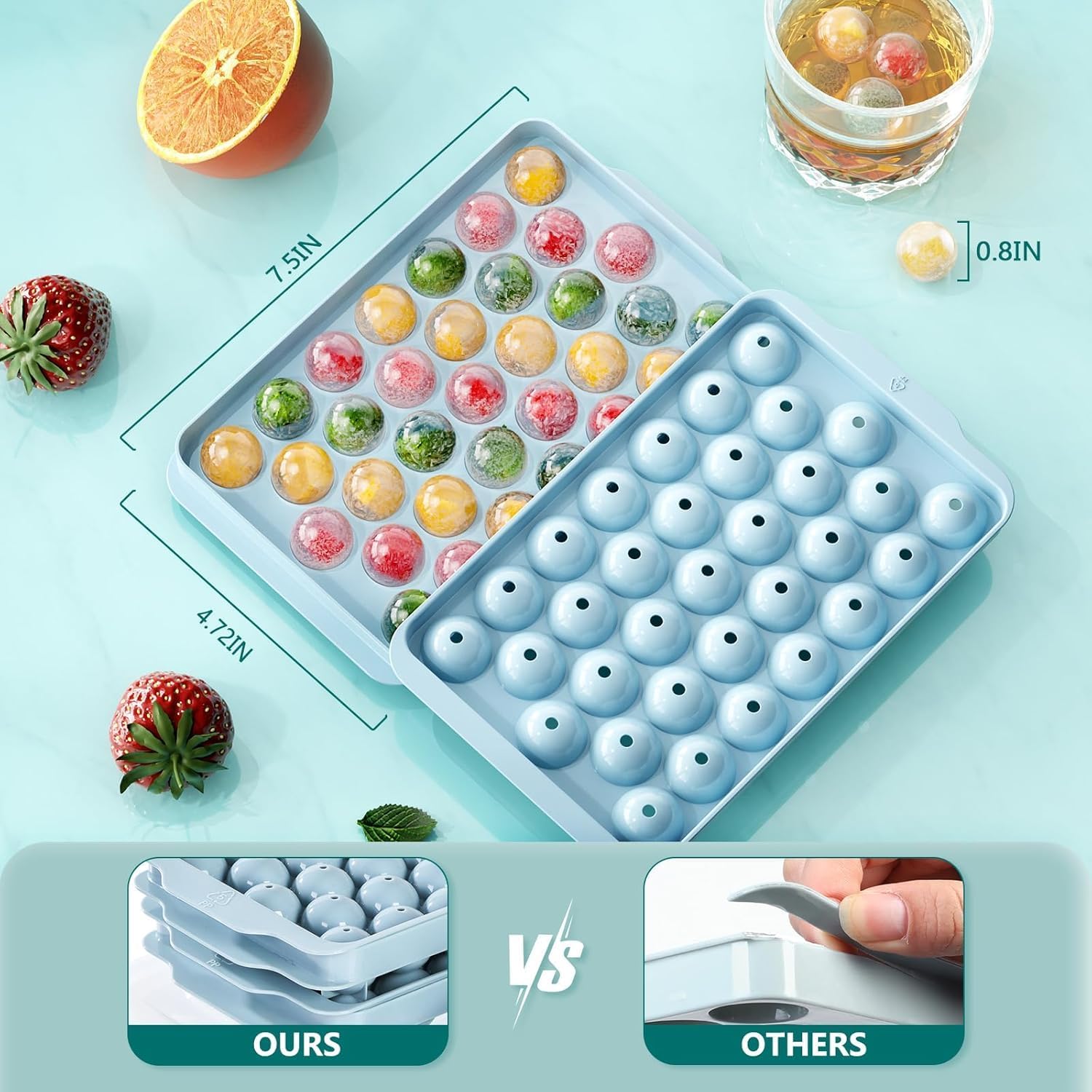 3 Pack Ice Trays for Freezer, 99 PCS Ice Cube Tray with Lid and Bin, Round Ice Cube Mold, Circle Ice Maker for Chilling Drinks (0.8 inch, Blue)