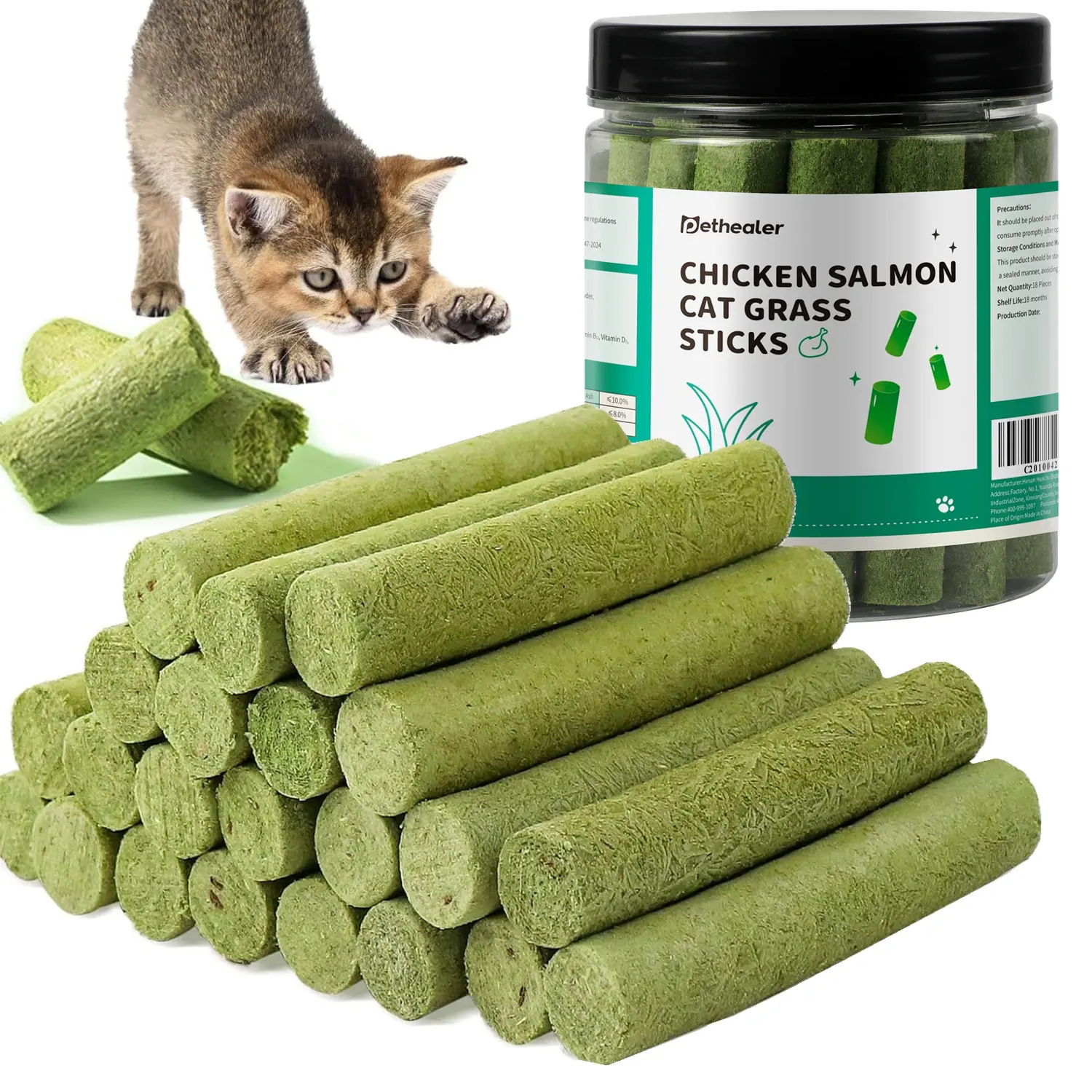 150g Cat Grass Treats for Cats, Freezed Drying Cat Grass Teething Stick Snacks for Kitty, Edible Cats Chew Toys for Teeth Cleaning and Hairball Removal
