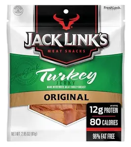 Jack Link's Turkey Jerky, Original Jerky Bag - Flavorful Snack, Ready to Eat Protein Snack with 12g of Protein and 80 Calories, Made with 100% Turkey, Keto Friendly, 2.85 Oz.