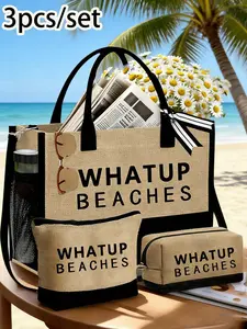 Women's Beach Handbag Set, Canvas Beach Bag, Perfect for Weddings, Birthdays, Holidays, Large Capacity Travel Bag, Ideal Gift