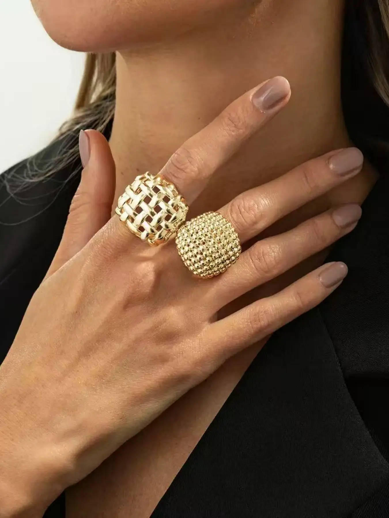 2 Pcs Personalized Geometric Metal Hollow Rings, Unique Zinc Alloy Design, Women's Casual Style, All Seasons, Stackable Rings