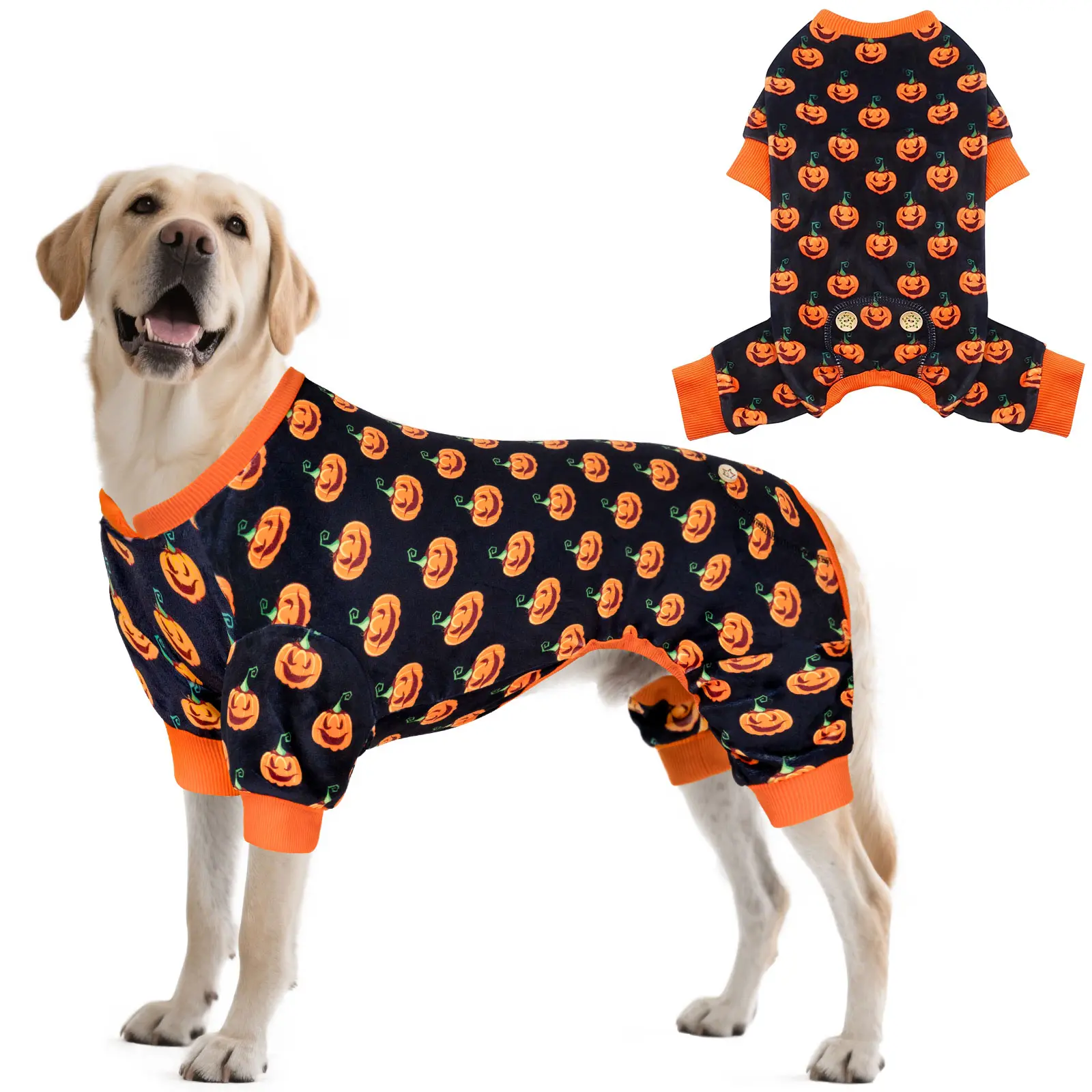 KYEESE Cozy Halloween PJs for Dogs – Adorable Pumpkin Print, Soft Stretchable Fabric, Pullover Design – Perfect for Spooky Snuggles & Cute Pics, Dog Costume Clothing