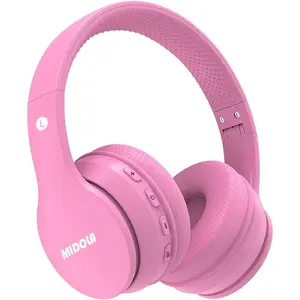 Kids Headphones Bluetooth 5.4 Wireless 68H Play Time Volume Limit 85/94dB Over-Ear Foldable Headset,Type-C Fast Charging,with Wired Aux Mic for Toddler Child Pad Tablet Pink