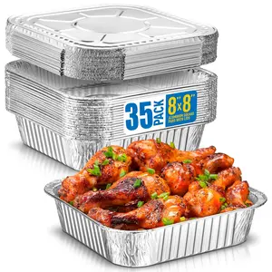 35 Pack 8x8 Aluminum Pans with aluminum Lids or clear Lids- Disposable Square Foil Pans, Aluminum Tin Foil Baking Pan, Food Containers for Baking, Cooking, Heating Cakes, Bread