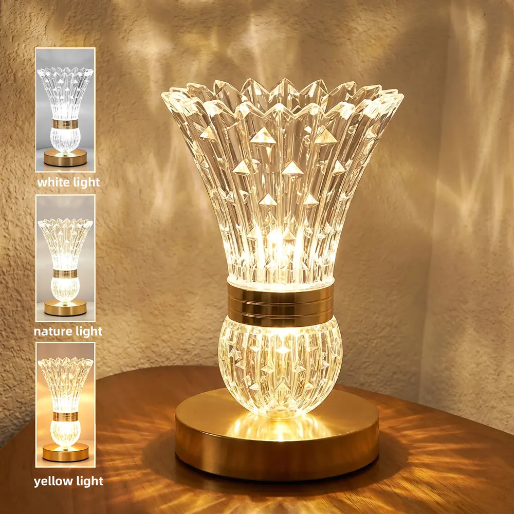 Modern Crystal Vase Table Lamp,  Crystal Vase LED Reading Light, Adjustable Light Color And Brightness,Luxury Badminton Crystal Night Light for Bedroom, Living Room, Hotel And Restaurant, Home Decorations