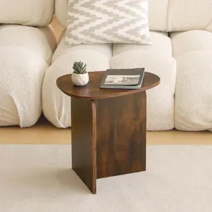 Minimalist Geometric Side Table with Triangular Base – 15.75" Walnut Finish Top, Curved Edge Design for Living Room & Bedroom