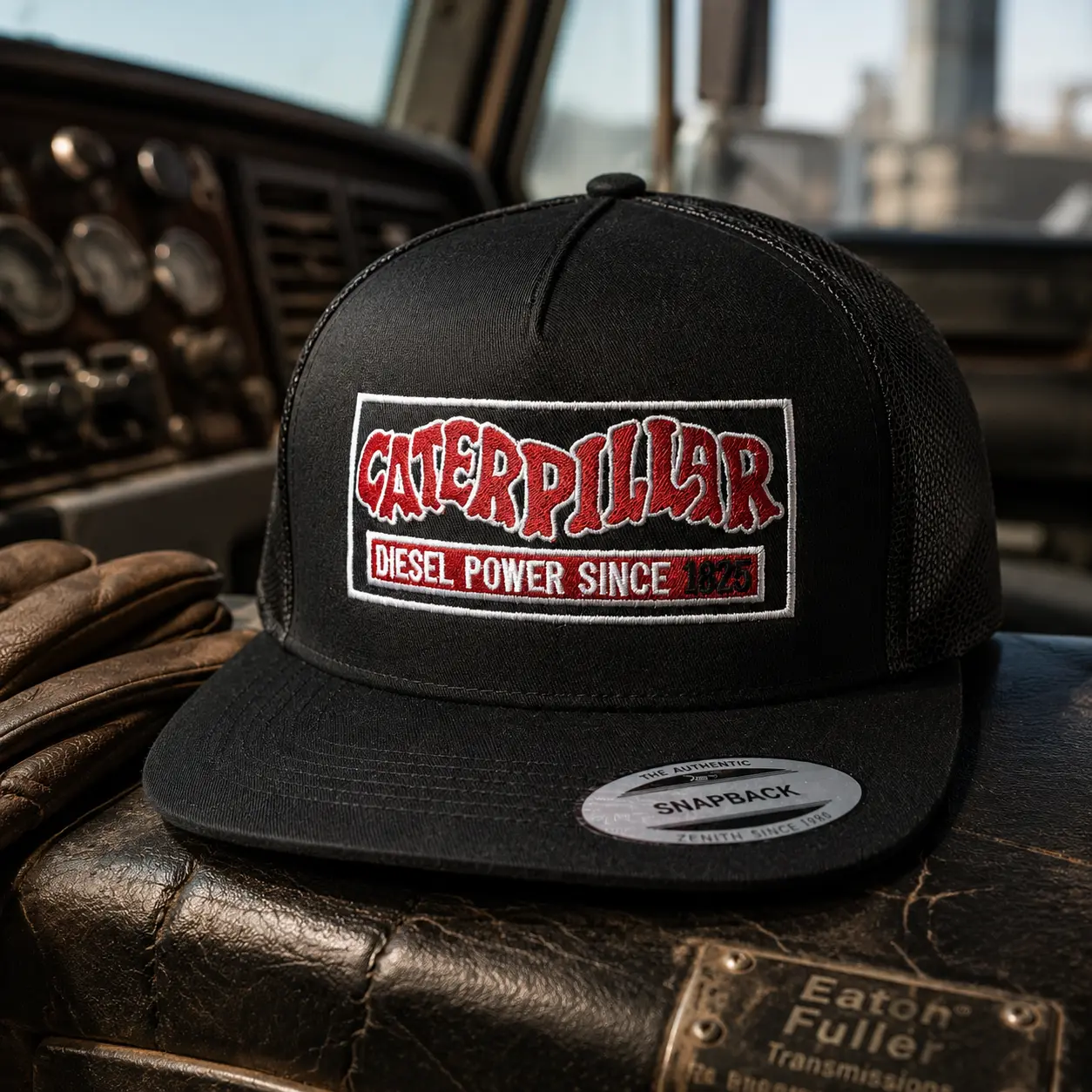 [ BUY 2 FOR 1 PRICE ] Caterpillar Diesel Power Since 1925 Trucker Hat, Embroidered Black Snapback Cap, Mesh Back Mechanic Hat, Heavy Equipment Operator Gift