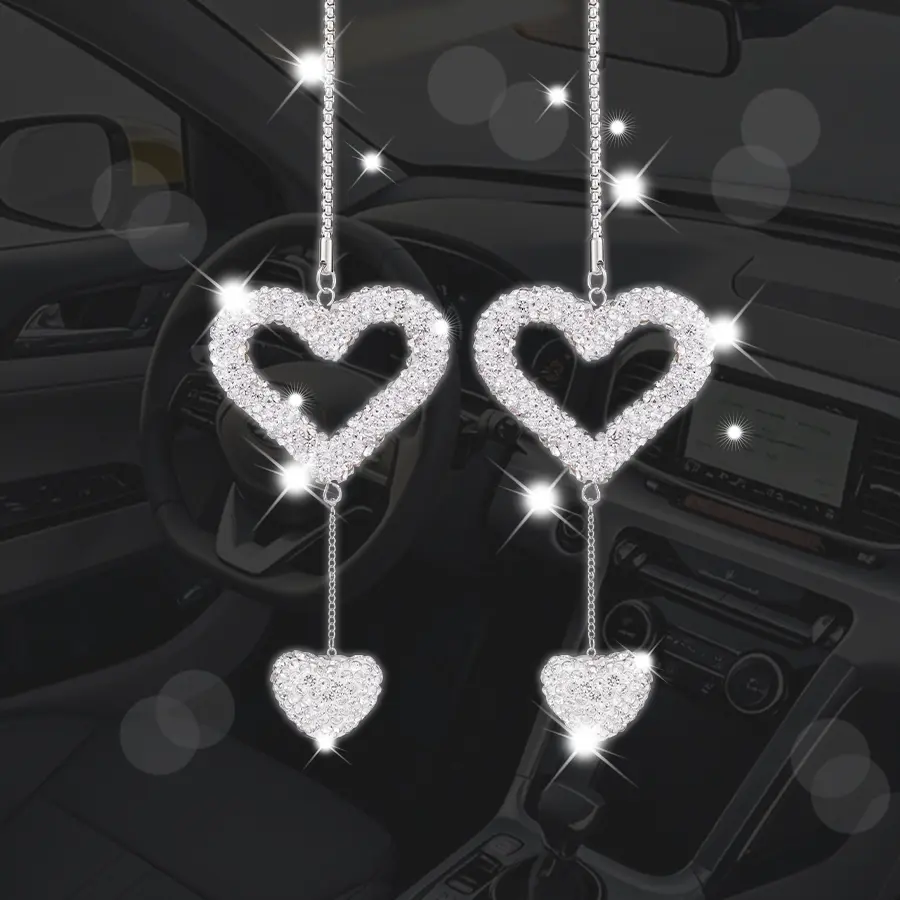 1 Pair Artificial Crystal Hollow Five-pointed Star Rear View Mirror Pendant Car accessories Rear view mirror accessories Car charm Car decorations Car decorations interior Girly Car Accessories Car Decor