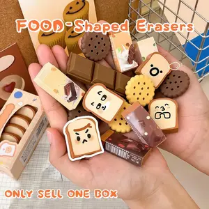 Realistic Food-Shaped Eraser Set (Chocolate, Toast, Biscuit), Creative & Cute Kawaii Design, Eco-Friendly, Precise & Clean-Sweep Formula, Student Stationery, Office Desk Decoration, Fun Desktop Accent, Back-to-School Gift