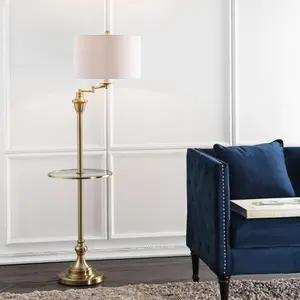 JONATHAN Y Cora Contemporary Metal/Glass LED Side Table and Floor Lamp; for Living Room,Bedroom, Kitchen, Office