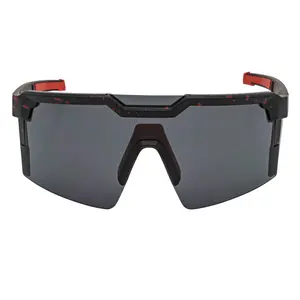 HITECH Rimless Shield Sunglasses - Large, Black-Red Smoke Lens, Bold Brow Window, Dominating Look, Medium to Large Head Width, Unisex Fashion Eyewear